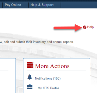 The Help link that appears on every page of the GTS.
